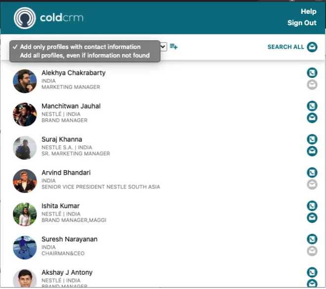 Ajout de contacts à une liste Datarosa
