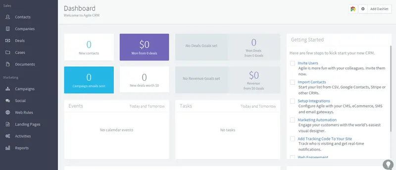 Agile CRM Dashboard Screen