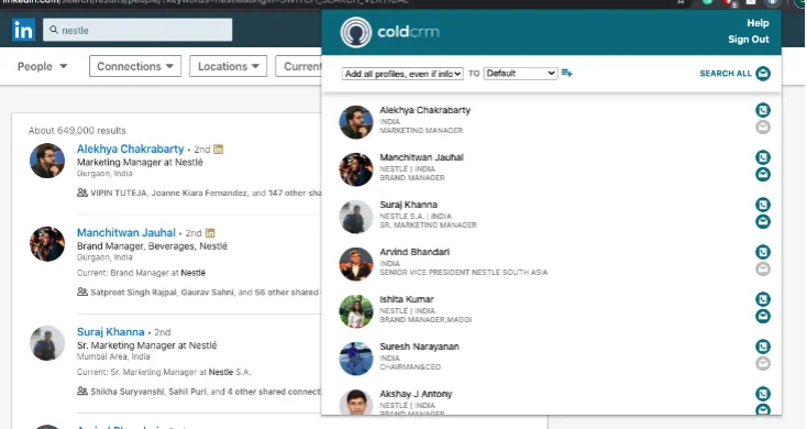 Utilisation de l'extension Datarosa sur LinkedIn