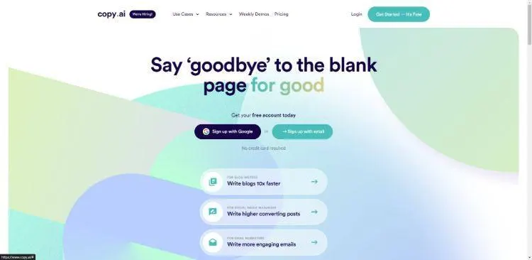 Homepage de Copy AI