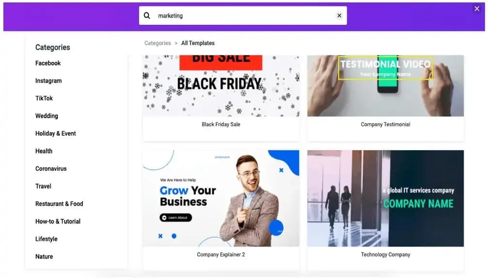FlexClip marketing templates