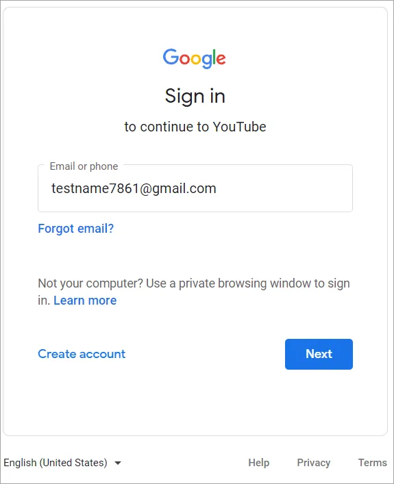 sign in page