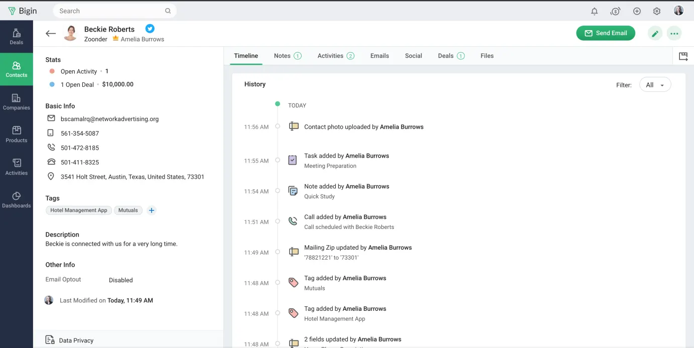 Bigin by Zoho CRM 2020  Contact Selection