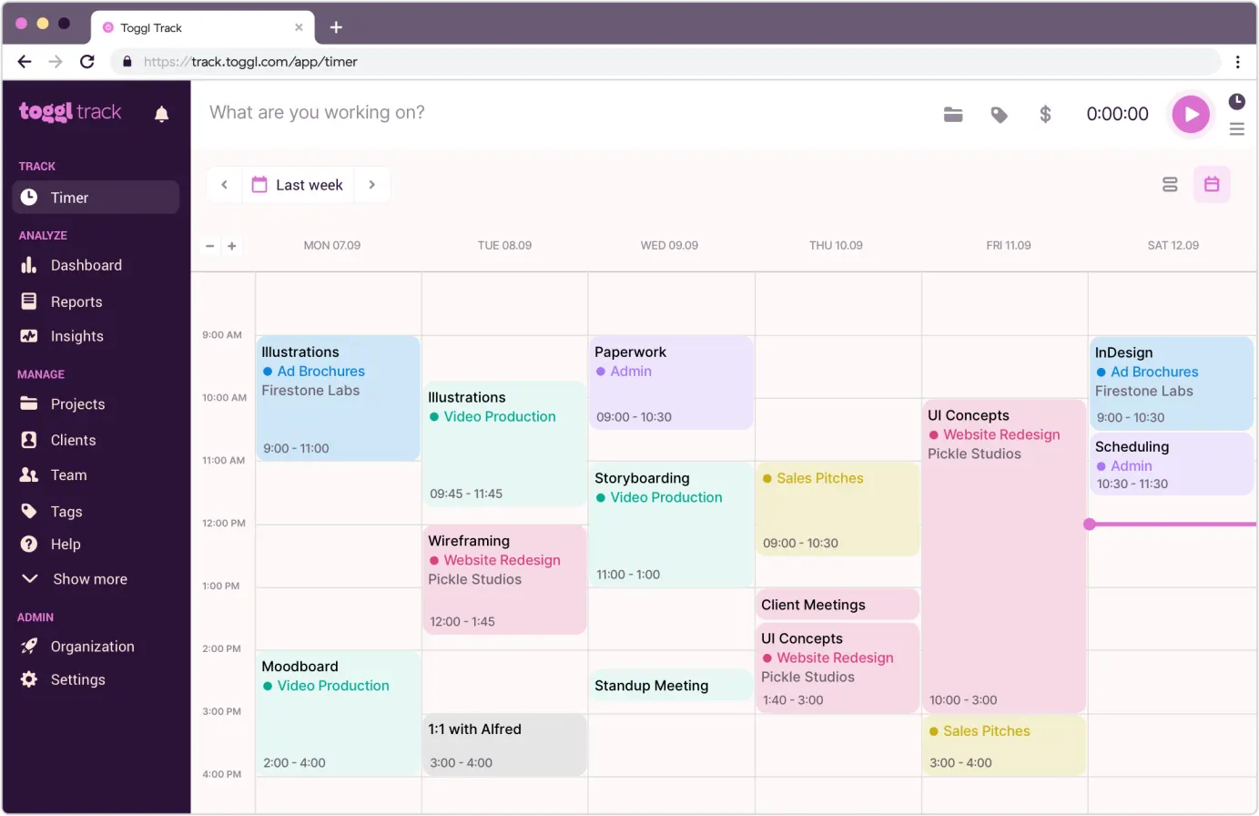 Interface et applications - Toggl Track