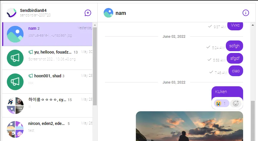 Exemple de SendBird sur votre site web