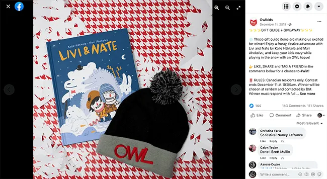 Owlkids Facebook giveaway idea