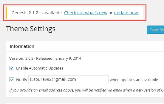 Genesis Framework Auto Update Notification