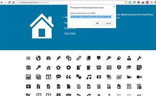 adding dashicons with html