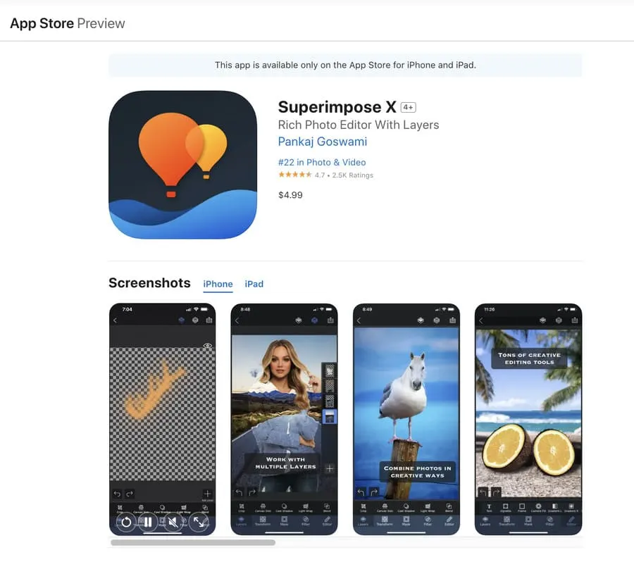 interface de Superimpose X