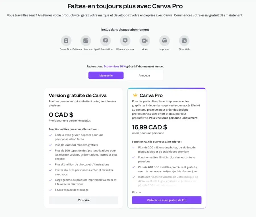 prix de canva pro