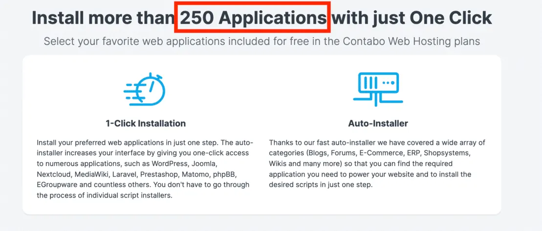Applications disponibles sous Contabo
