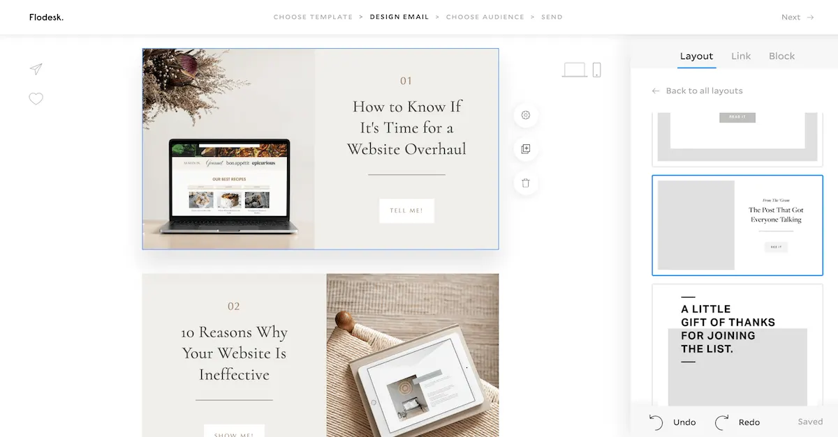 Options de mise en page Flodesk