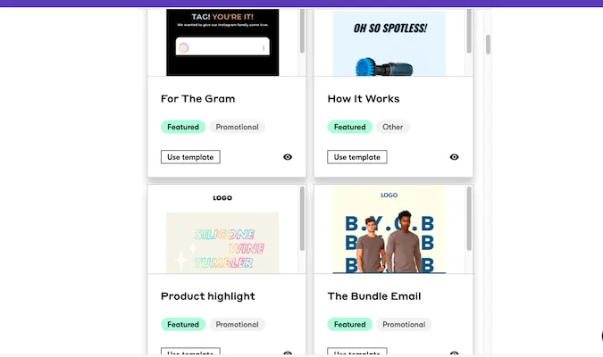 Quatre options de templates