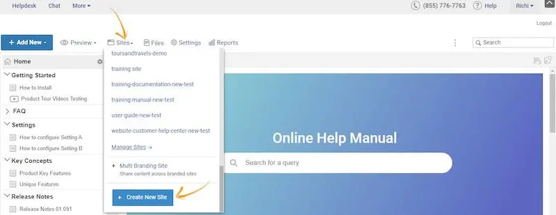 ProProfs: Create New Site