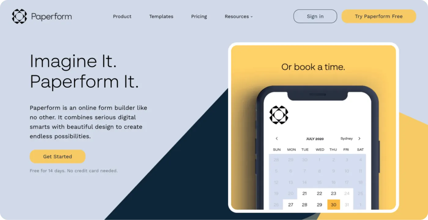 Paperform home page - new branding