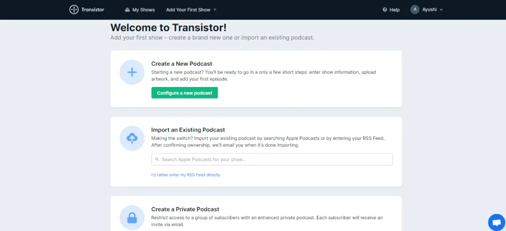Creating a new show on Transistor.fm