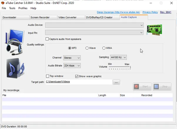 aTube Catcher Capture audio