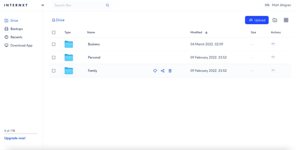 Internxt cloud storage