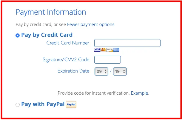 Bluehost Signup process: Add Payment Information
