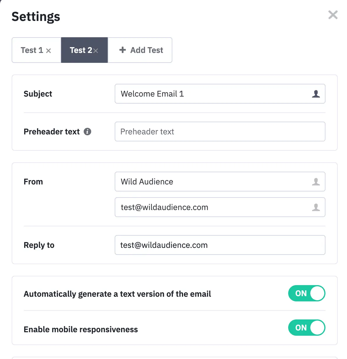Paramètres A/B testing marketing automation
