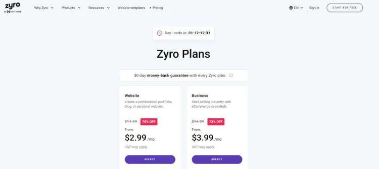 zyro  pricing