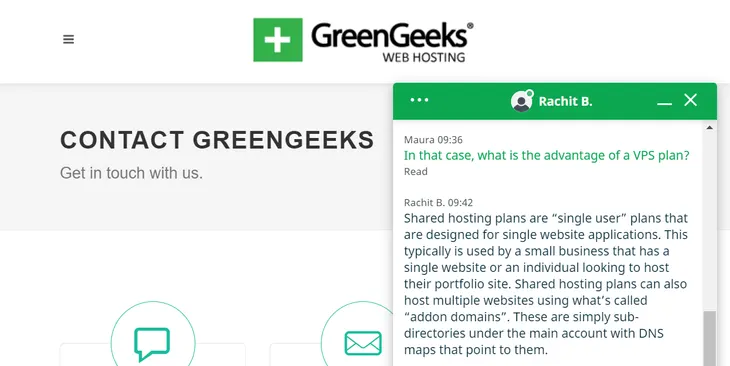 Test du chat de GreenGeeks
