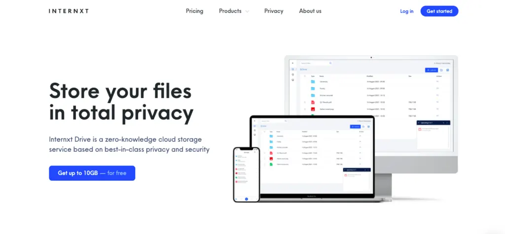 Internxt homepage