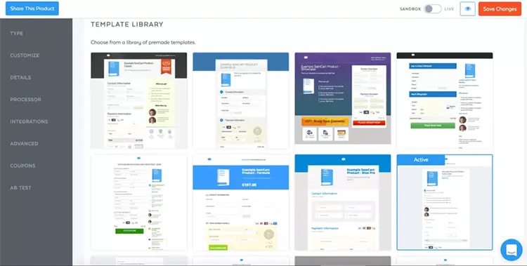 Modèles de Pages de paiement de SamCart