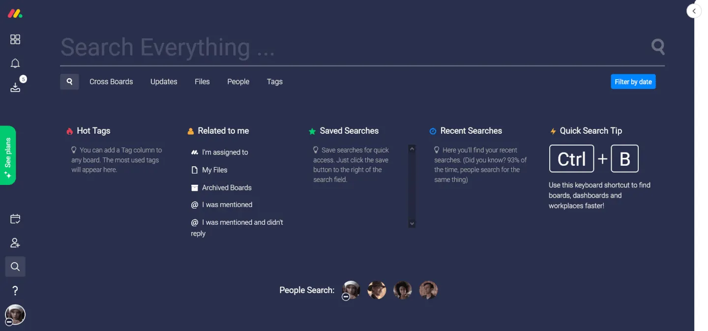 Fonctionnalité de recherche sur Monday.com