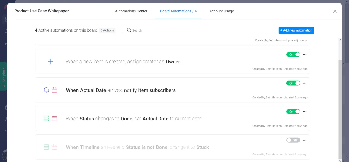 Automatisations sur Monday.com