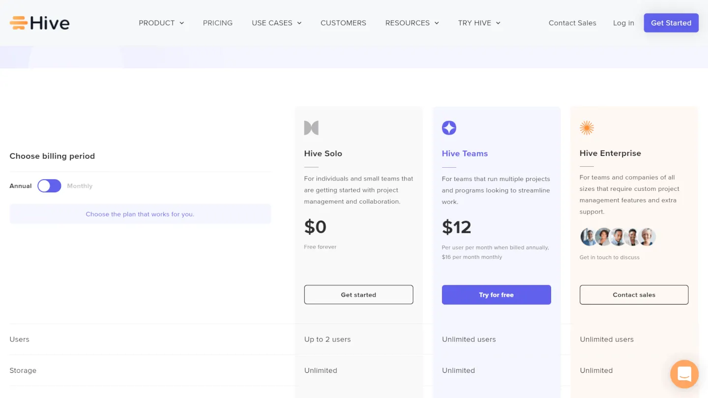Hive Pricing Screenshot