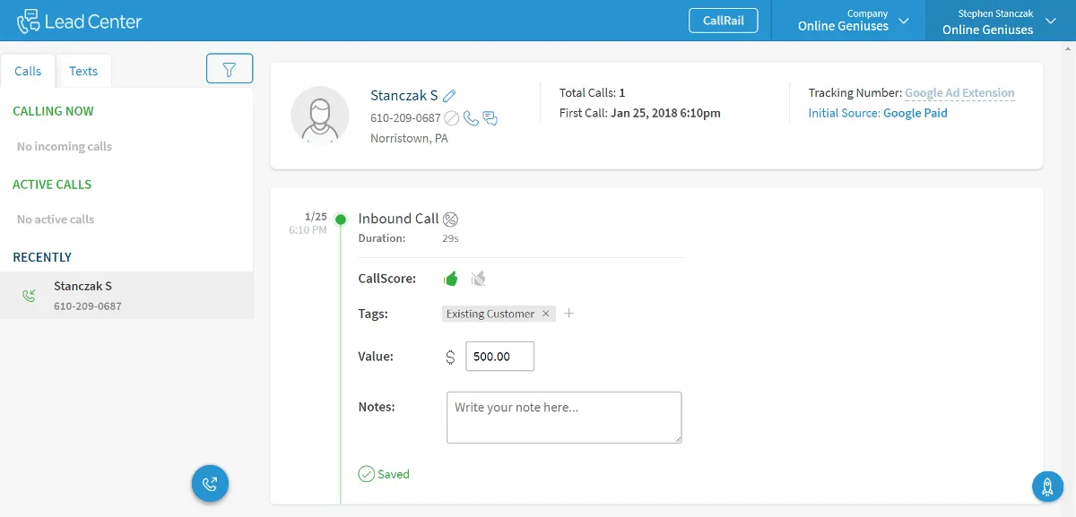 LeadCenter de CallRail