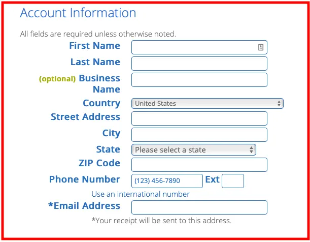 Bluehost Signup process: Add Personal Information